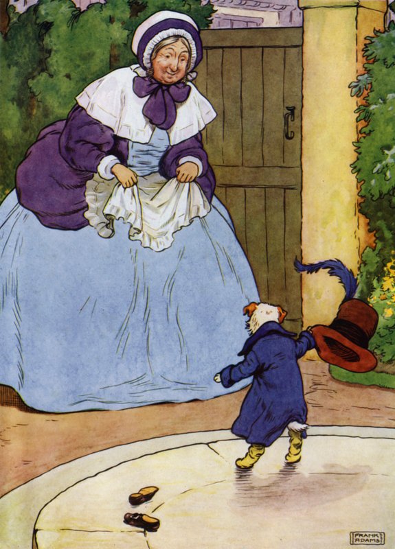 Illustration för Old Mother Hubbard (litho i färg) av Frank Adams