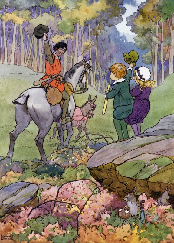 Illustration för The Babes in the Wood (färg litho) av Frank Adams