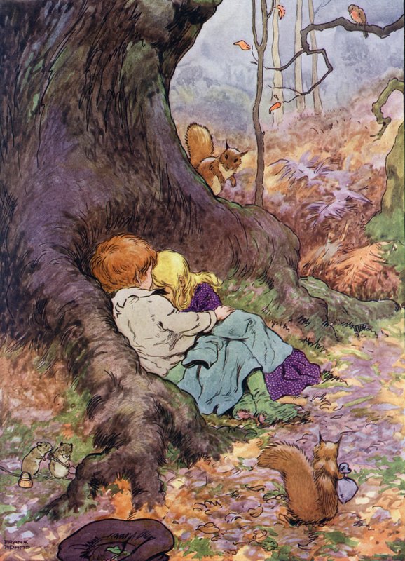 Illustration för The Babes in the Wood (färg litho) av Frank Adams