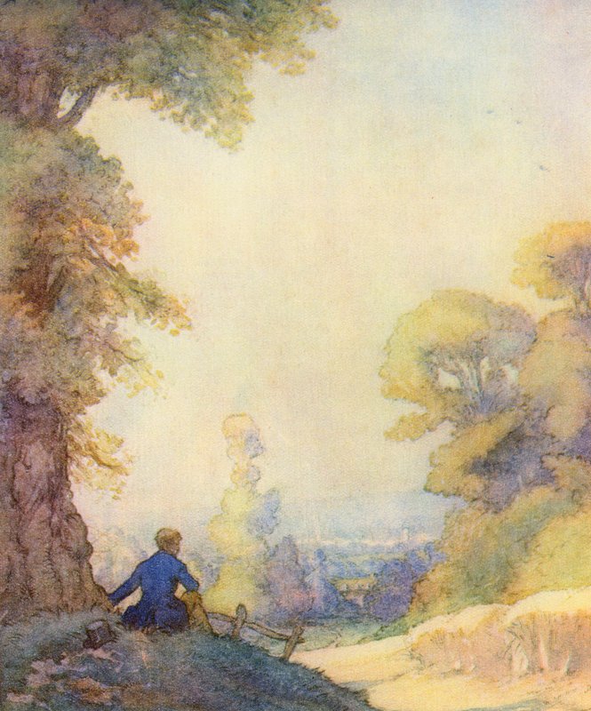 Illustration för The Scholar-Gipsy av Matthew Arnold (litho i färg) av Frank Adams