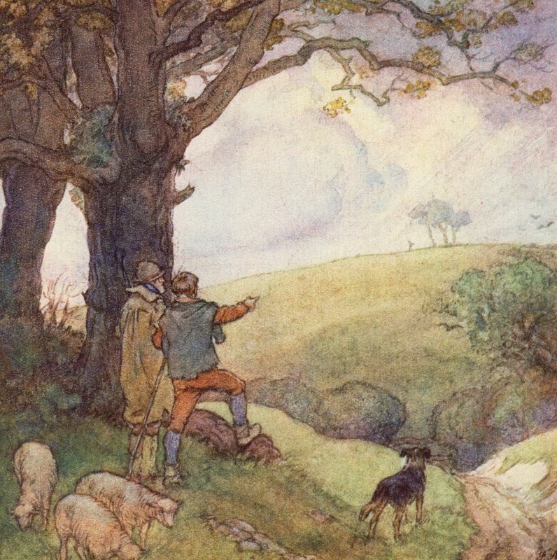 Illustration för The Scholar-Gipsy av Matthew Arnold (litho i färg) av Frank Adams