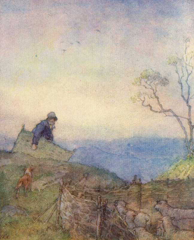 Illustration för The Scholar-Gipsy av Matthew Arnold (litho i färg) av Frank Adams