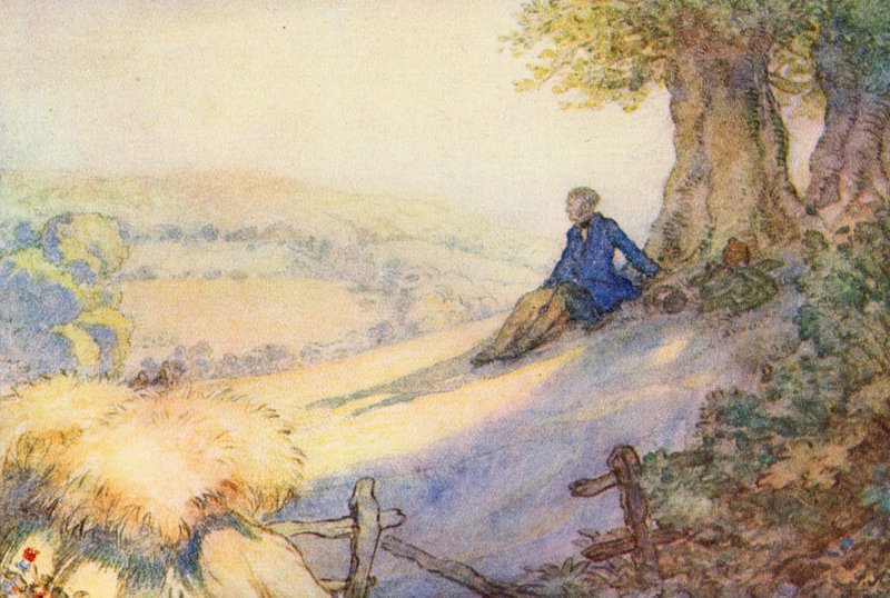 Illustration för The Scholar-Gipsy av Matthew Arnold (litho i färg) av Frank Adams