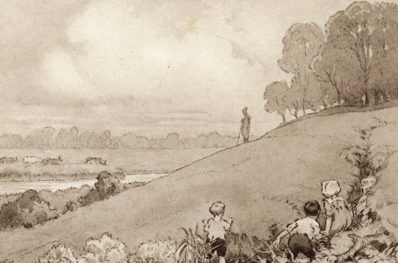 Illustration för The Scholar-Gipsy av Matthew Arnold (litho i färg) av Frank Adams