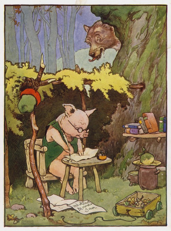 Illustration för de tre små grisarna av Frank Adams