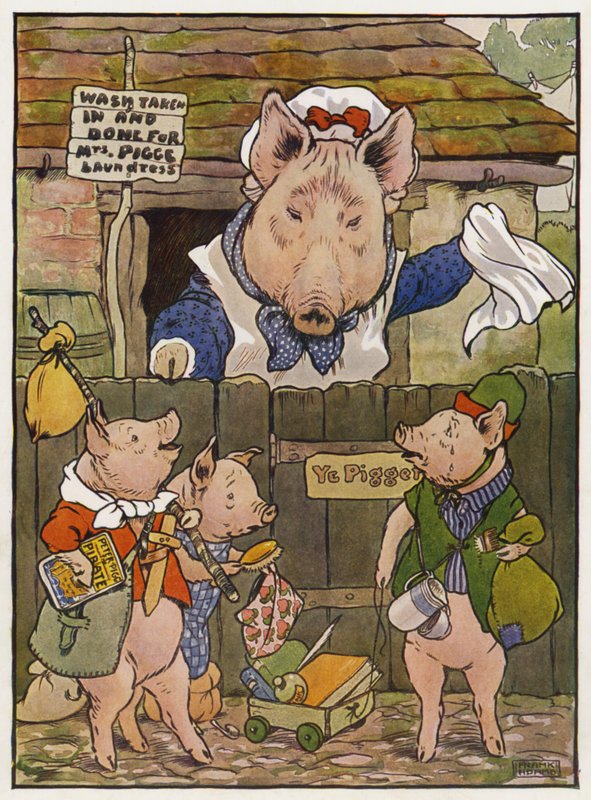 Illustration för de tre små grisarna av Frank Adams