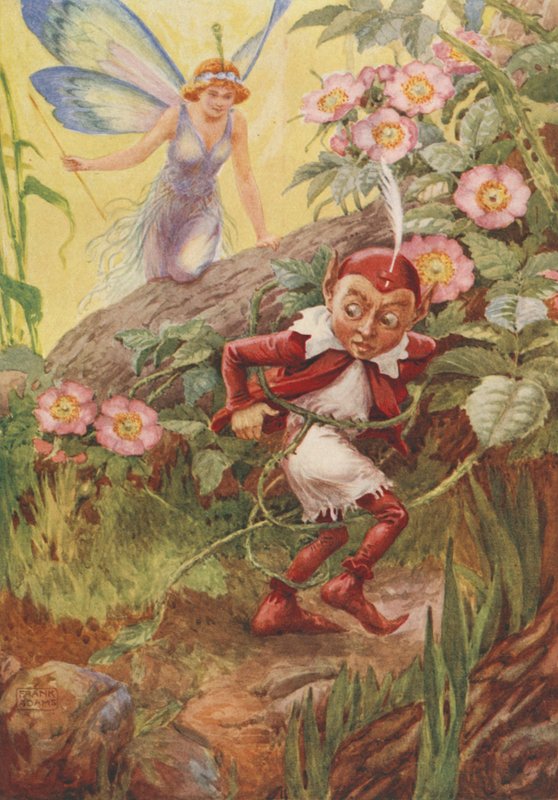 Nymphidia and Puck, från Nymphidia av Michael Drayton (färg litho) av Frank Adams