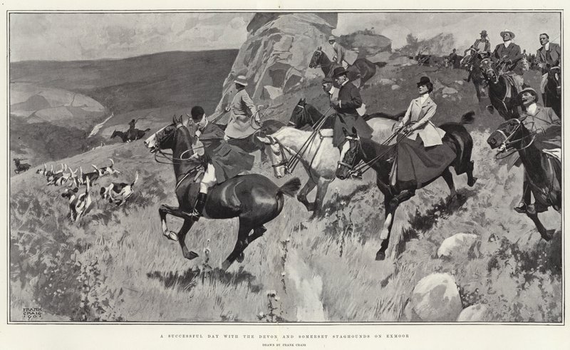En lyckad dag med Devon och Somerset Staghounds på Exmoor (litho) av Frank Craig