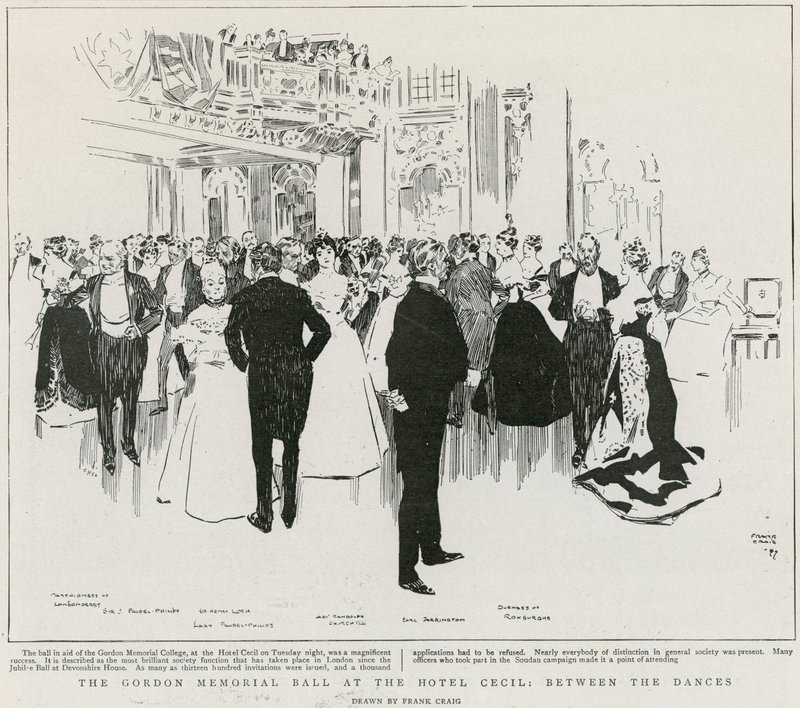 Gordon Memorial Ball på Hotel Cecil, mellan danserna (litho) av Frank Craig