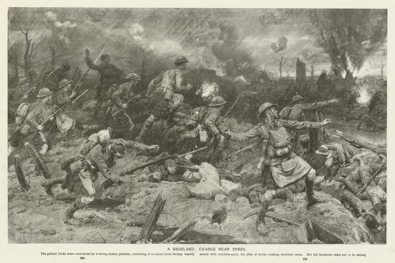 A Highland Charge nära Ypres, första världskriget av Frank Dadd