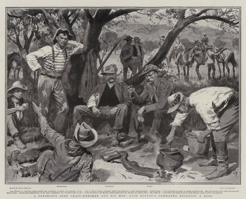 En beryktad Boer Train-Wrecker och hans män, Jack Hintons Commando njuter av en vila av Frank Dadd
