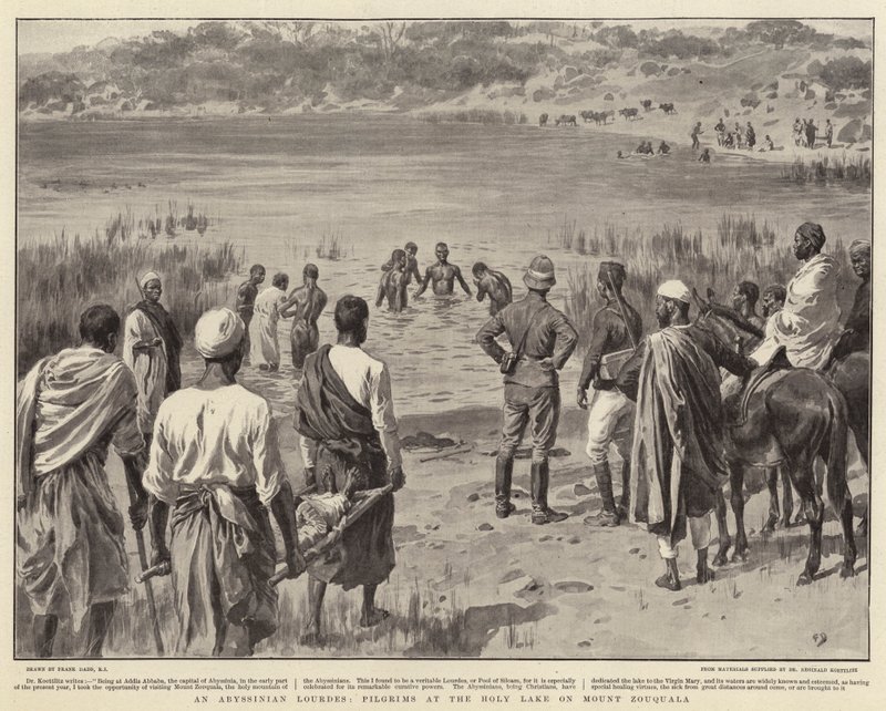 En abessinisk Lourdes, pilgrimer vid den heliga sjön på berget Zouquala av Frank Dadd