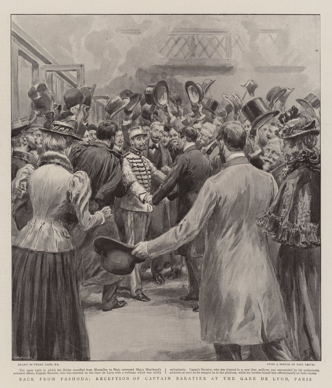 Tillbaka från Fashoda, mottagning av kapten Baratier på Gare de Lyon, Paris av Frank Dadd