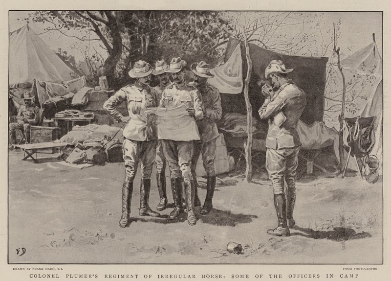 Överste Plumers regemente av oregelbundna hästar, några av officerarna i lägret. av Frank Dadd