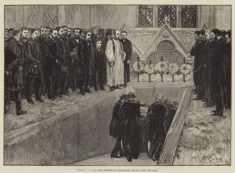 Lord Beaconsfields begravning i Hughenden Church, High Wycombe av Frank Dadd