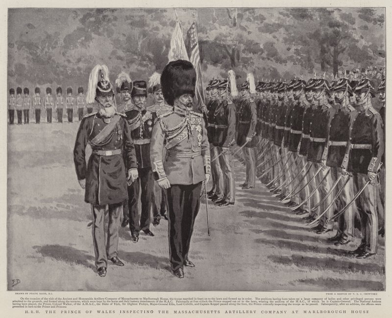 HKH Prinsen av Wales inspekterar Massachusetts Artillery Company i Marlborough House av Frank Dadd