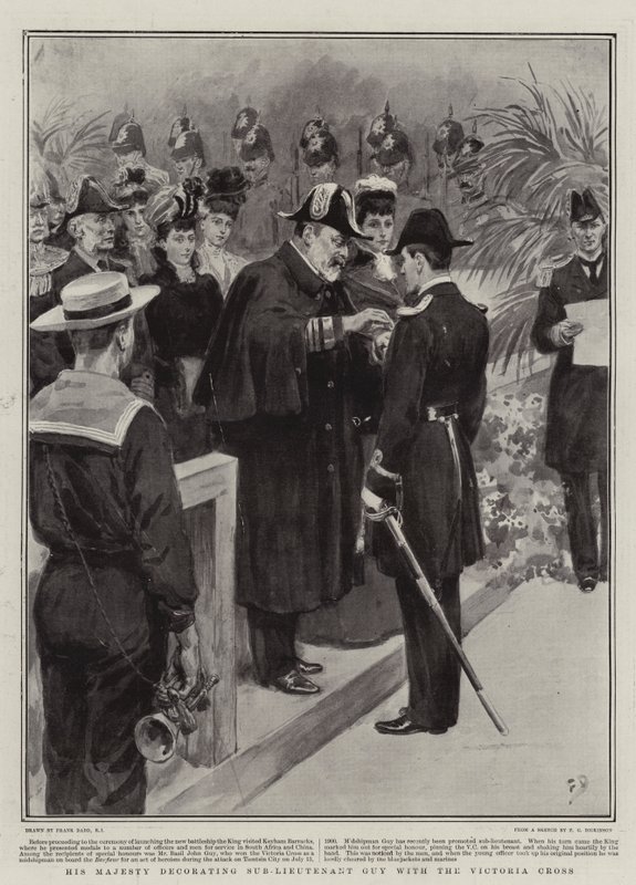 Hans Majestät dekorerar underlöjtnant Guy med Victoria Cross av Frank Dadd
