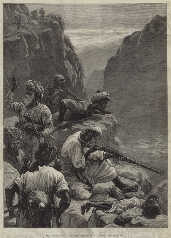 Det afghanska kriget, bergsmän som attackerar en konvoj av Frank Dadd