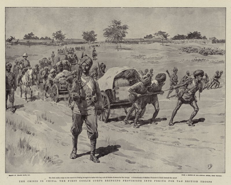 Krisen i Kina, First Coolie Corps som förde proviant till Peking för de brittiska trupperna av Frank Dadd