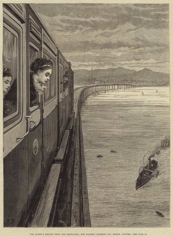 Drottningens återkomst från höglandet, Hennes Majestät korsar Tay Bridge, Dundee av Frank Dadd