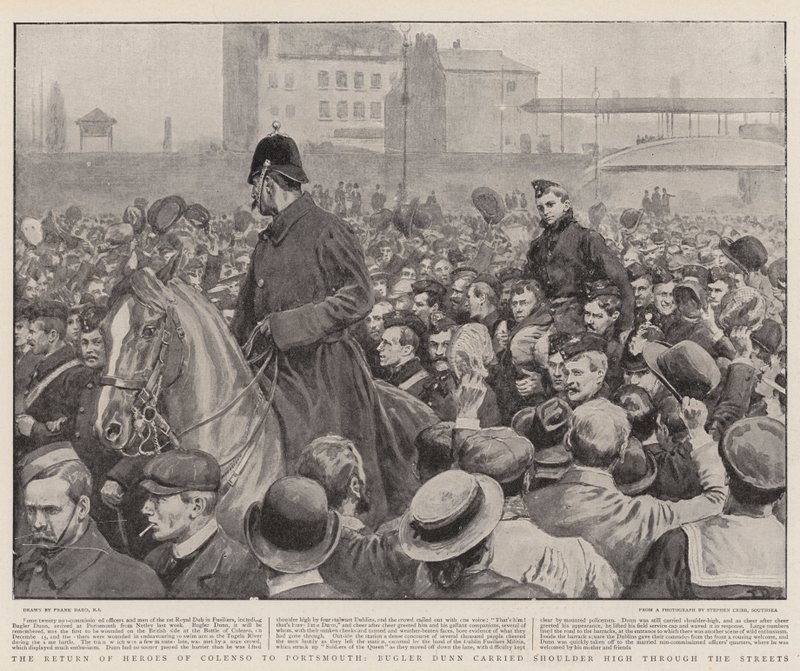 The Return of Heroes of Colenso till Portsmouth, Bugler Dunn bar Shoulder High genom gatorna av Frank Dadd