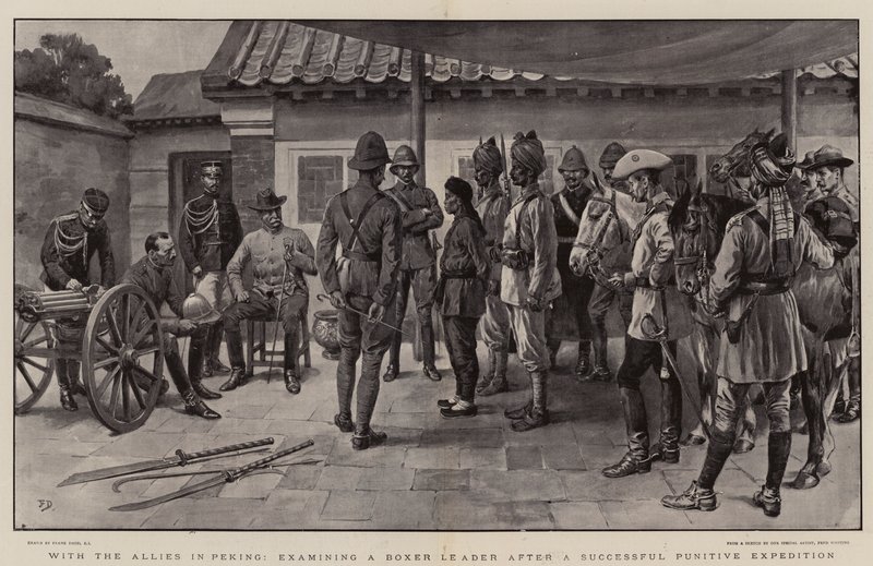 Med de allierade i Peking, undersöker en boxerledare efter en framgångsrik straffexpedition av Frank Dadd