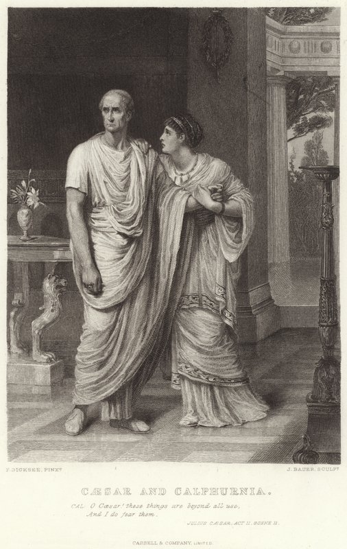Caesar och Calpurnia, Julius Caesar, Akt II, Scen II av Frank Dicksee