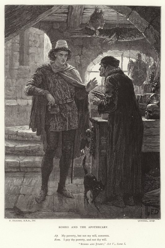 Romeo och apotekaren, Romeo och Julia, akt V, scen I av Frank Dicksee