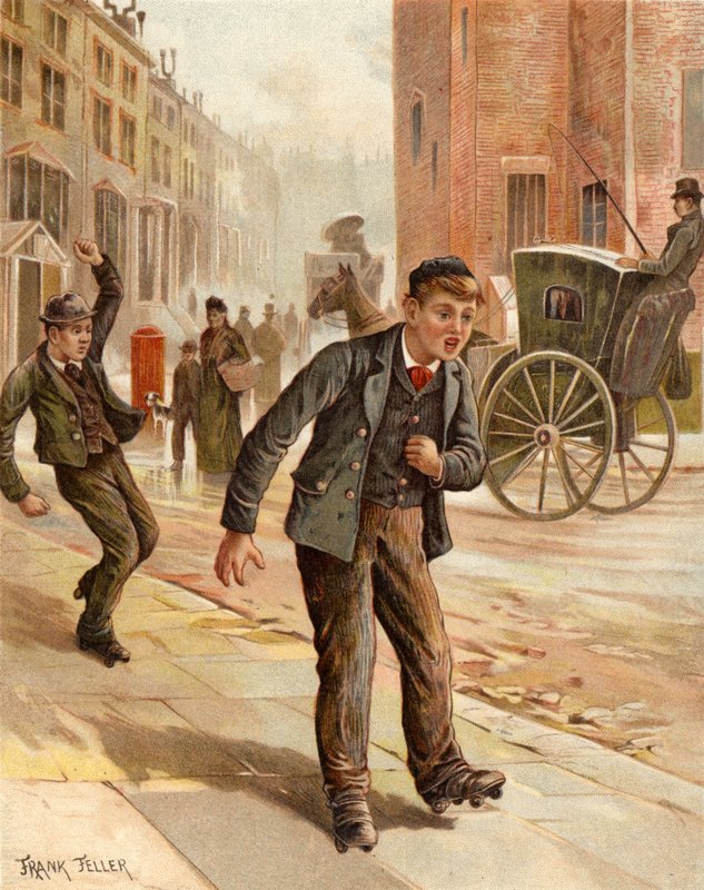 En tveksam tur, rullskridskoåkning (chromolitho) av Frank Feller
