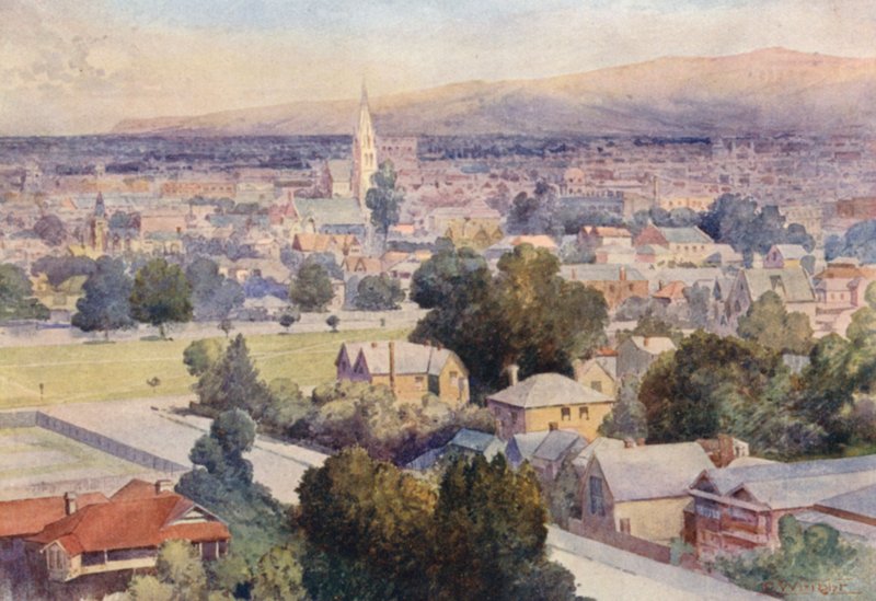 Nya Zeeland: Christchurch (färglitografi) av Frank H Wright