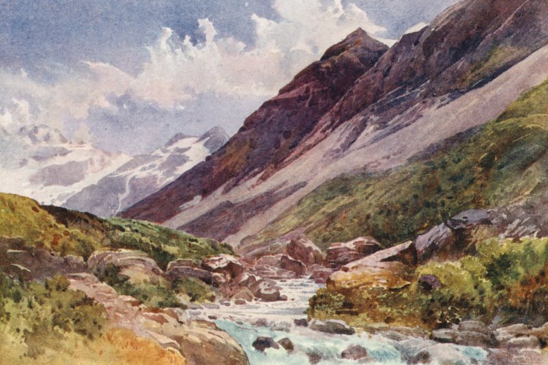 Nya Zeeland: I Hooker Valley (färglitografi) av Frank H Wright