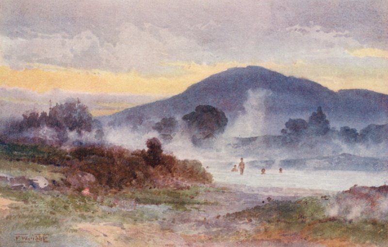 Nya Zeeland: Ngongotaha Mountain (färglitografi) av Frank H Wright