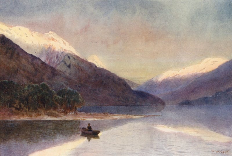 Nya Zeeland: Norra fjorden, sjön Te-Anau (färglitografi) av Frank H Wright