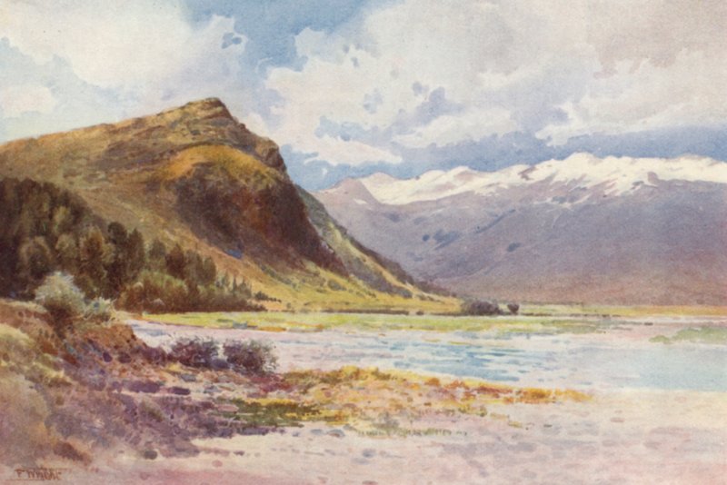 Nya Zeeland: "Paradise", Lake Wakatipu (färglitografi) av Frank H Wright