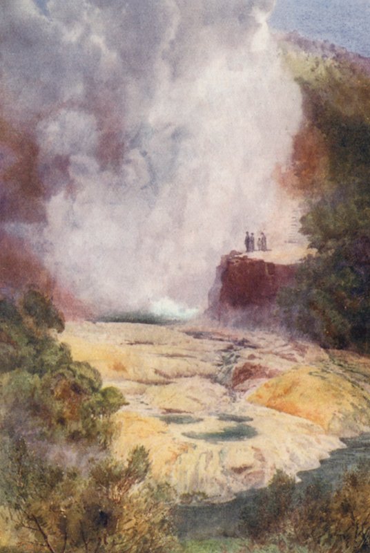 Nya Zeeland: The Champagne Cauldron (färglitografi) av Frank H Wright