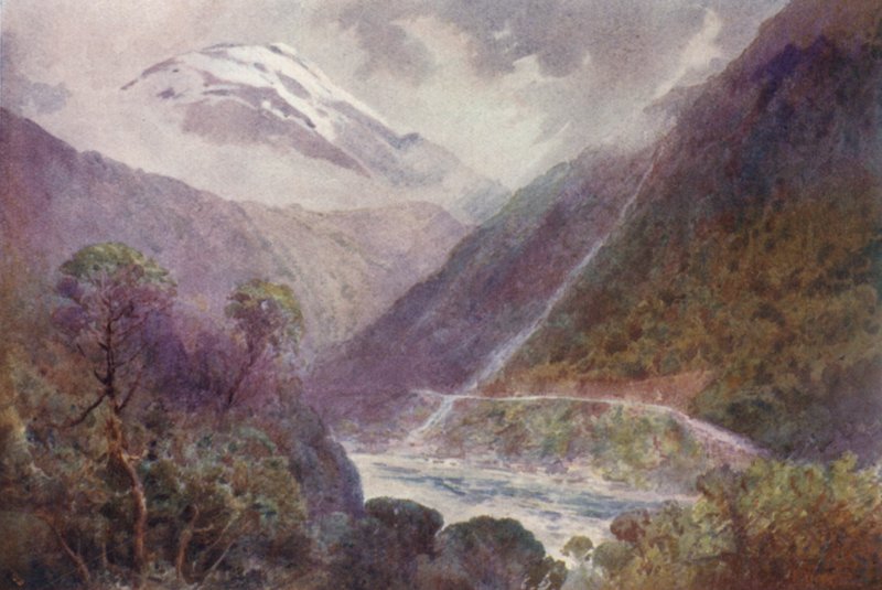Nya Zeeland: Otira Gorge (färglitografi) av Frank H Wright