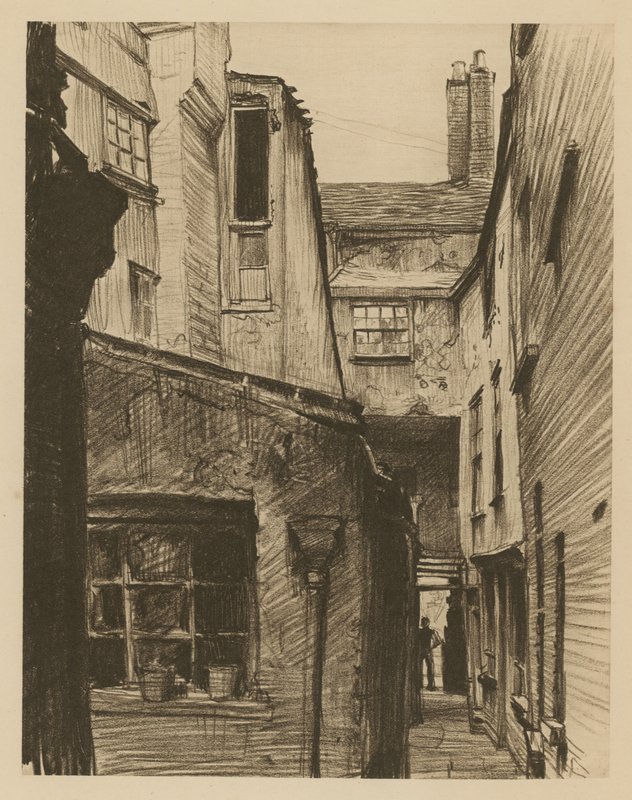 The Old Horse and Groom, baksidan av Holborn Above Bars, London (etsning) av Frank Lewis Emanuel