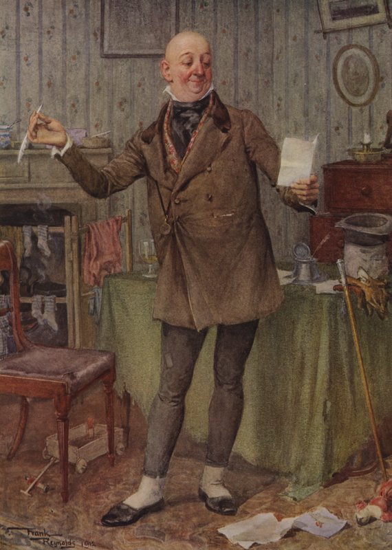 Mr Micawber (färglitografi) av Frank Reynolds