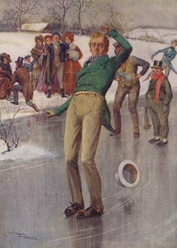 Mr Winkle på isen (färglitografi) av Frank Reynolds