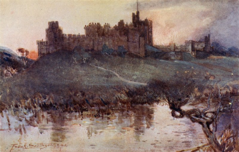 Alnwick Castle (färg litho) av Frank Southgate