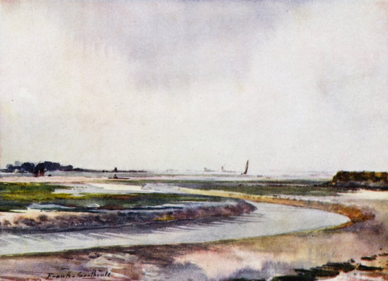 Norfolk Broads: Breydon, Low Water (färg litho) av Frank Southgate