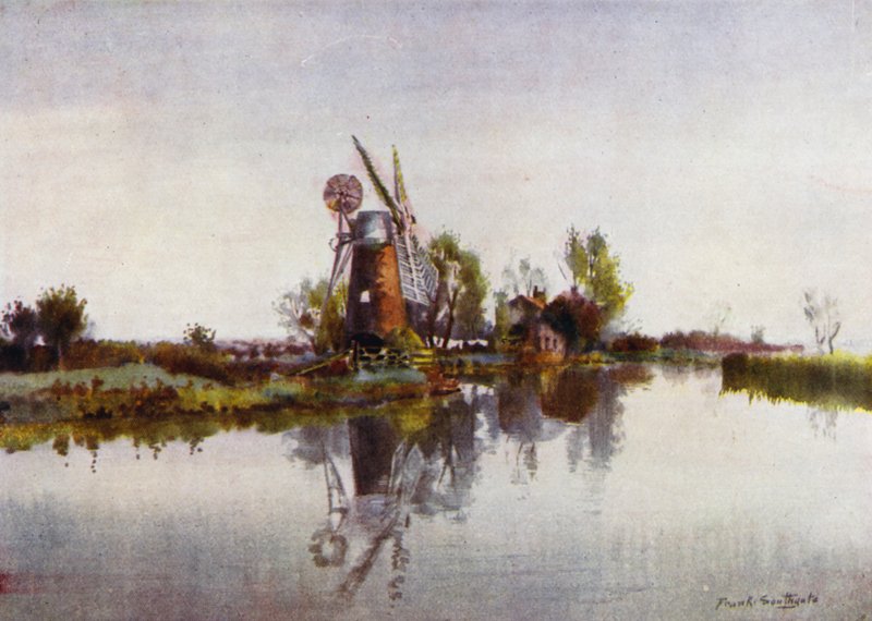 Norfolk Broads: Drainage Mill on the Ant (färg litho) av Frank Southgate