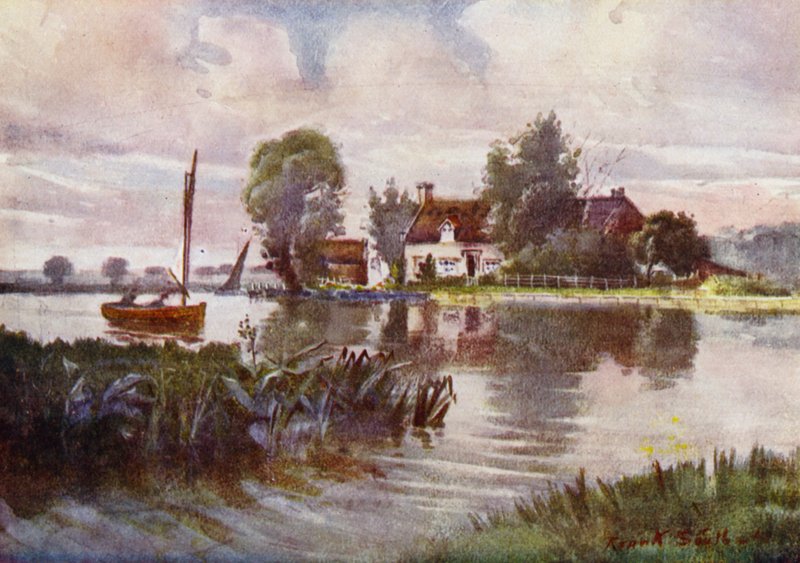 Norfolk Broads: Horning Ferry (litho i färg) av Frank Southgate