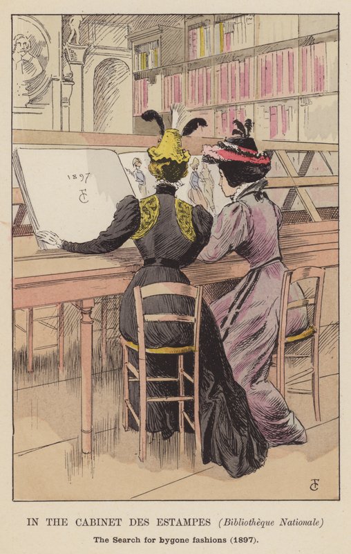 I Cabinet des Estampes, Bibliotheque Nationale, sökandet efter svunna mode, 1897 av François Courboin