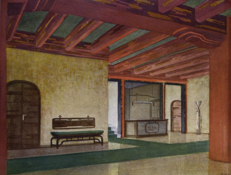 Vestibul på ett hotell (färg litho) av Frans Arnold Breuhaus de Groot
