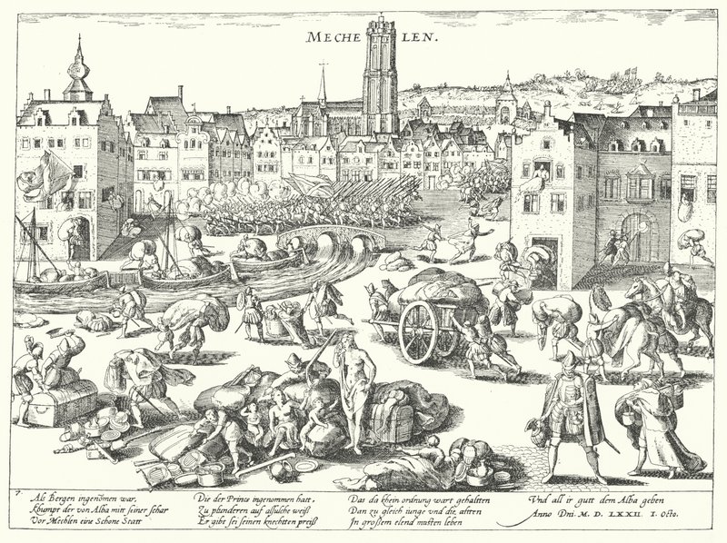 Sack av Mechelen av spanjorerna av Franz (after) Hogenberg