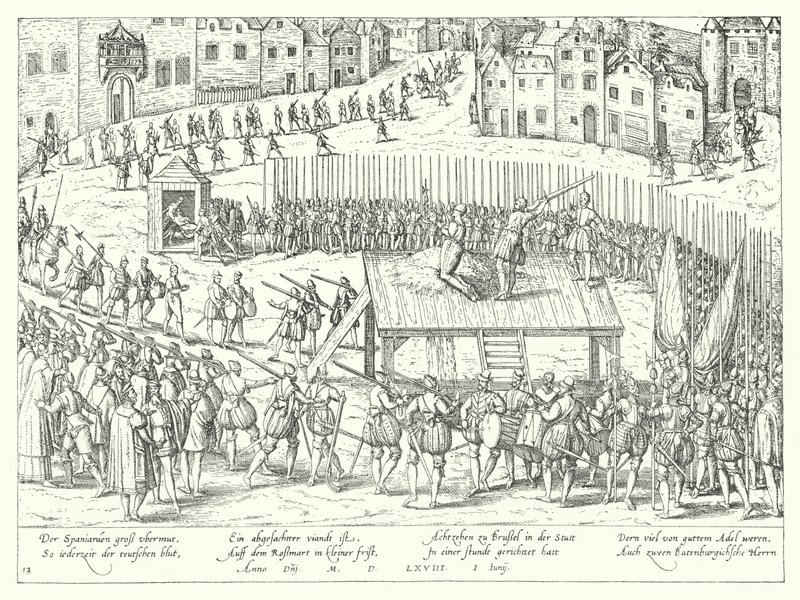 Avrättning av grevarna Egmont och Horn i Bryssel, 1568 av Franz Hogenberg