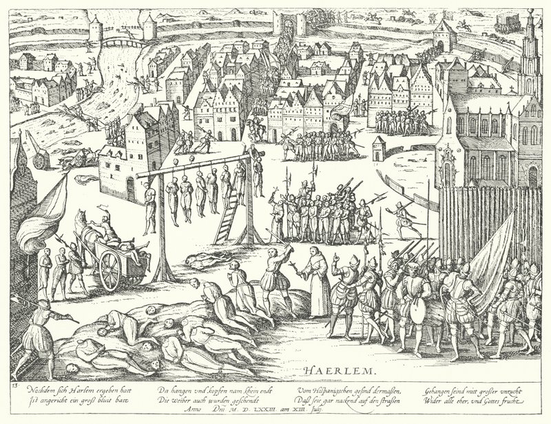 Massavrättningar utförda av spanjorerna i Haarlem, Nederländerna, 1573 av Franz Hogenberg