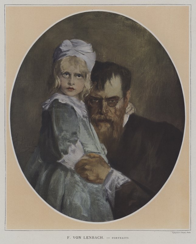 Självporträtt med dotter (färg litho) av Franz Seraph von (after) Lenbach