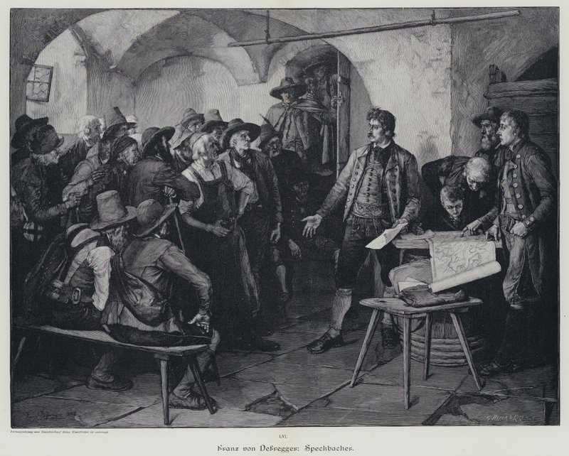 Josef Speckbacher, ledare för Tyrolens uppror mot Napoleon I:s styre (gravyr) av Franz von (after) Defregger